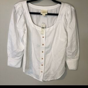 Anthro Maeve white puff sleeve button down